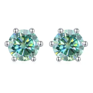 14K White Gold 6-Prong Round Diamond Stud Earrings