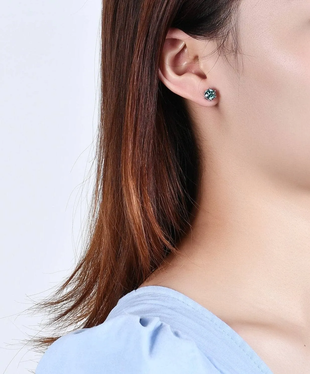 14K White Gold 6-Prong Round Diamond Stud Earrings