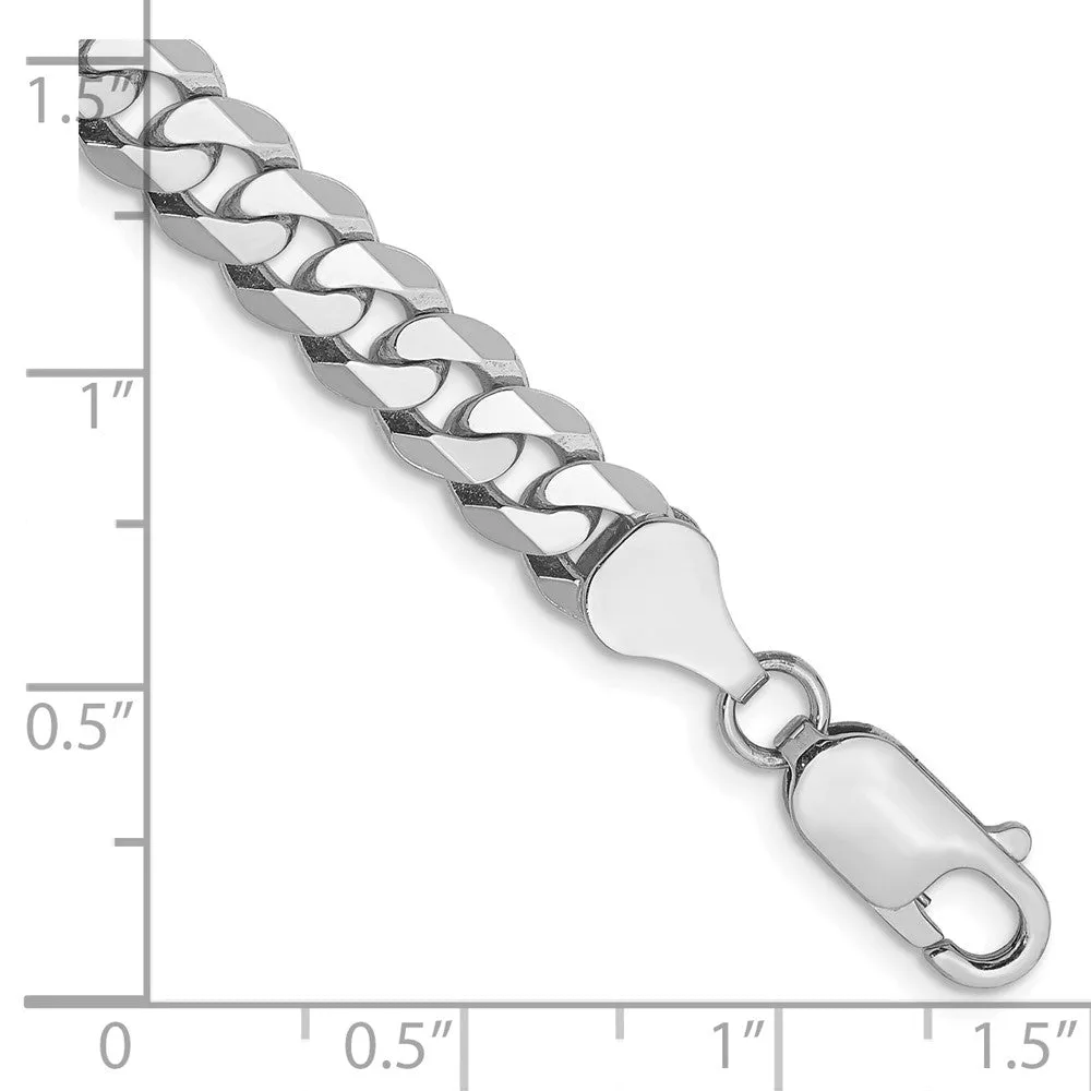 14k White Gold 6.25mm Flat Beveled Curb with Lobster Clasp Bracelet