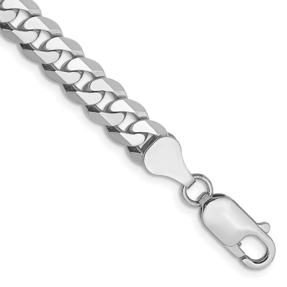 14k White Gold 6.25mm Flat Beveled Curb with Lobster Clasp Bracelet