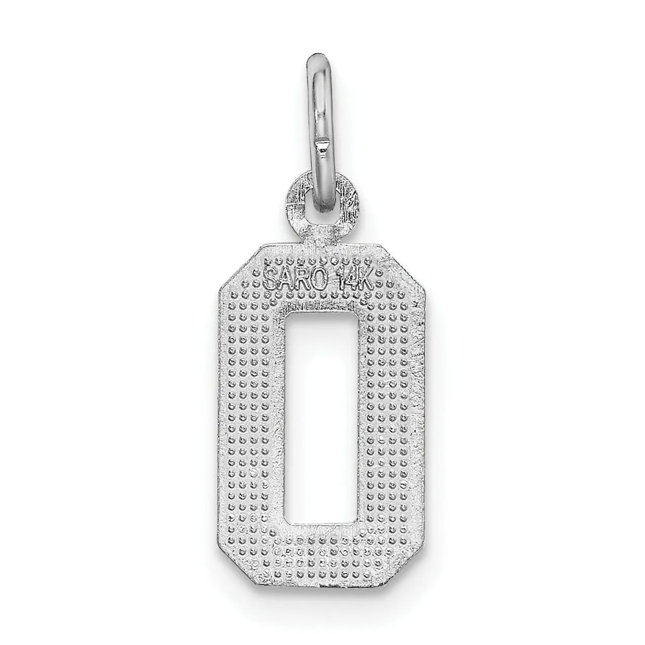14k White Gold Small Size Diamond Cut Texture Finish Number 0 Charm Pendant