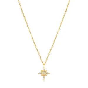 14kt Gold Opal and White Sapphire Star Necklace