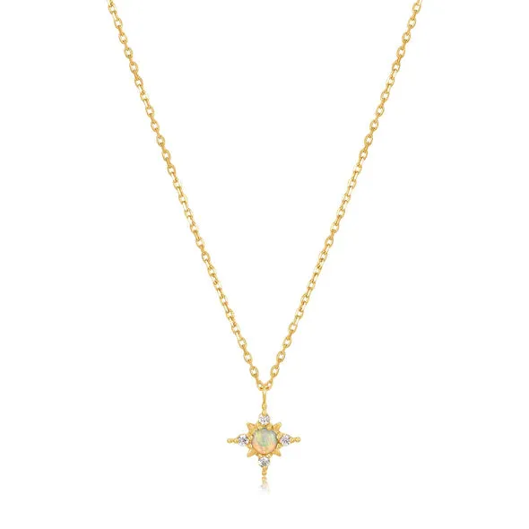14kt Gold Opal and White Sapphire Star Necklace