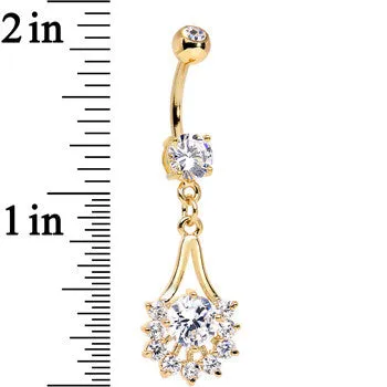 14kt Gold Plated Clear Gem Tribal Fan Drop Dangle Belly Ring