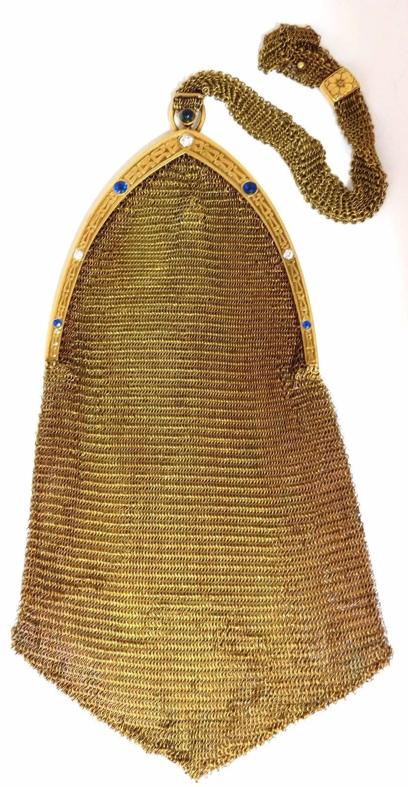 14KT GOLD PURSE LADIES VINTAGE 1.00ct SAPPHIRE DIAMONDS FLEX MESH STRAP HANDLE