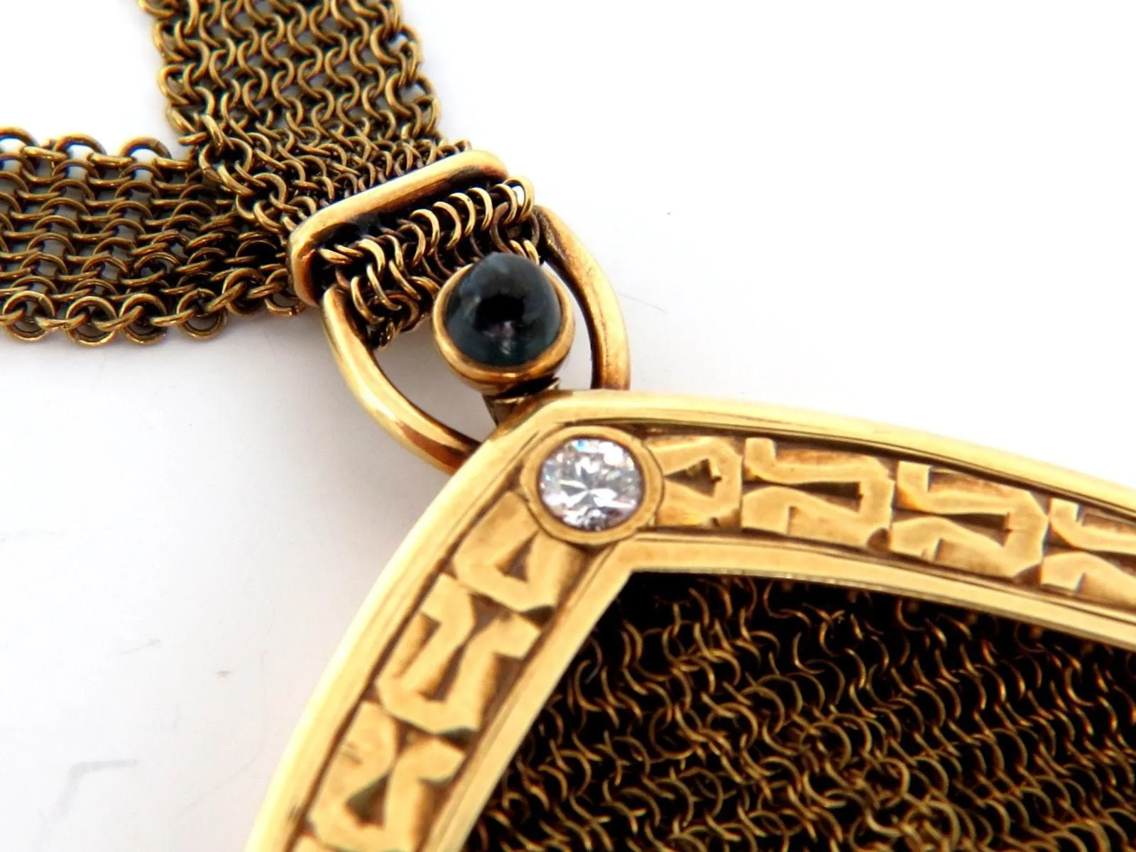 14KT GOLD PURSE LADIES VINTAGE 1.00ct SAPPHIRE DIAMONDS FLEX MESH STRAP HANDLE