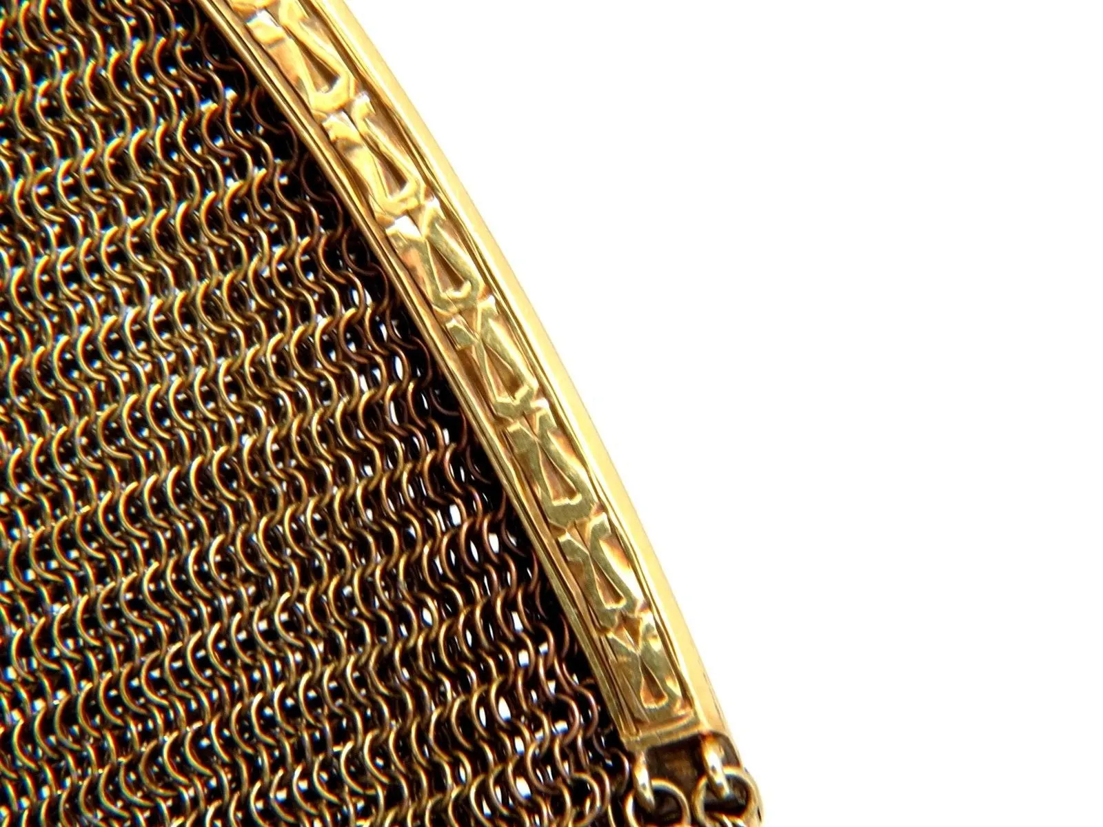 14KT GOLD PURSE LADIES VINTAGE 1.00ct SAPPHIRE DIAMONDS FLEX MESH STRAP HANDLE