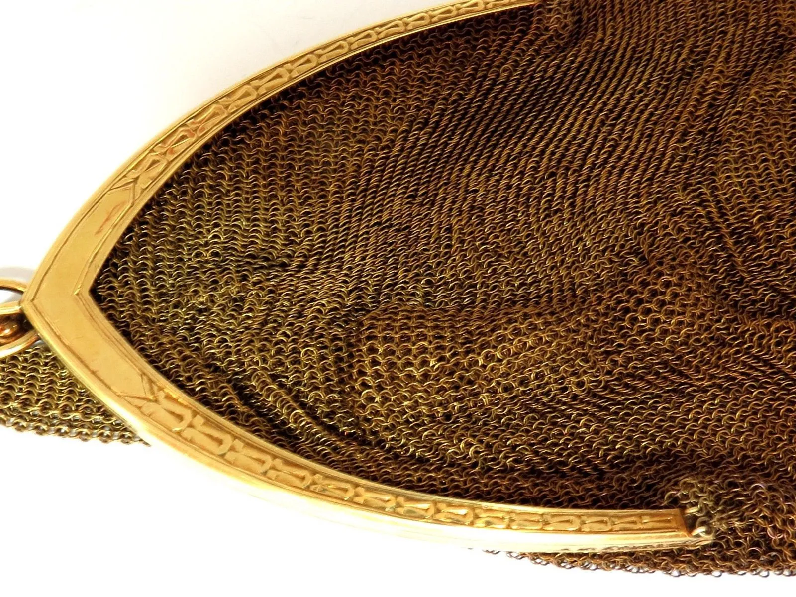 14KT GOLD PURSE LADIES VINTAGE 1.00ct SAPPHIRE DIAMONDS FLEX MESH STRAP HANDLE