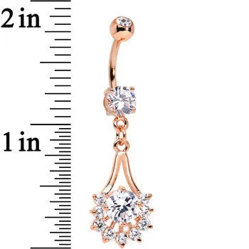14kt Rose Gold Plated Clear Gem Tribal Fan Drop Dangle Belly Ring