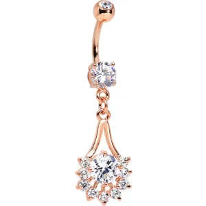 14kt Rose Gold Plated Clear Gem Tribal Fan Drop Dangle Belly Ring