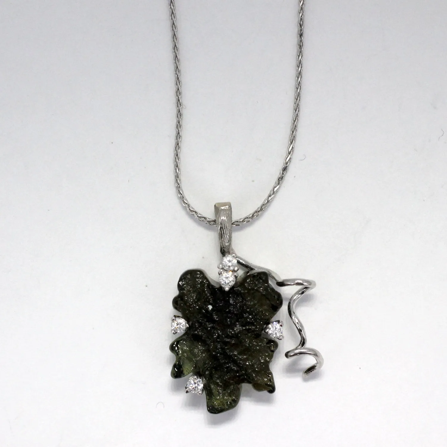 14kt. White Gold Grape Leaf Necklace with Diamonds