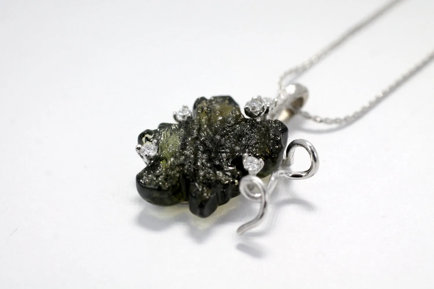 14kt. White Gold Grape Leaf Necklace with Diamonds