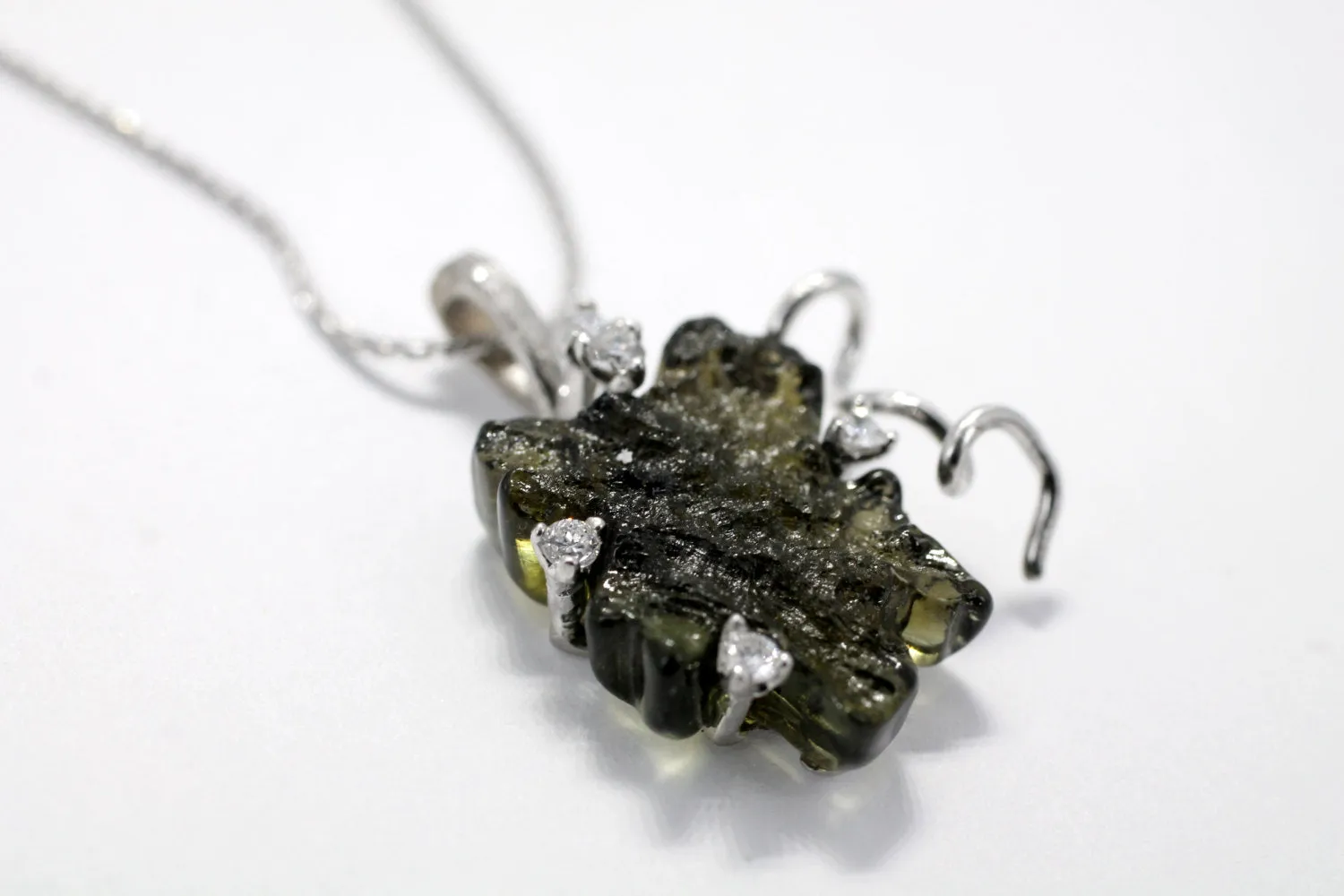 14kt. White Gold Grape Leaf Necklace with Diamonds
