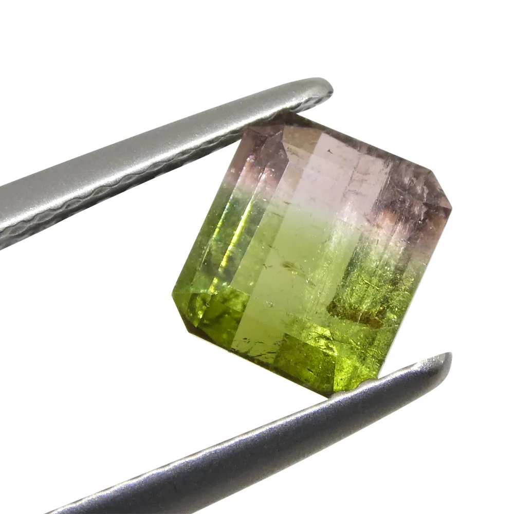 1.57ct Emerald Cut Green & Pink Bi-Colour Tourmaline