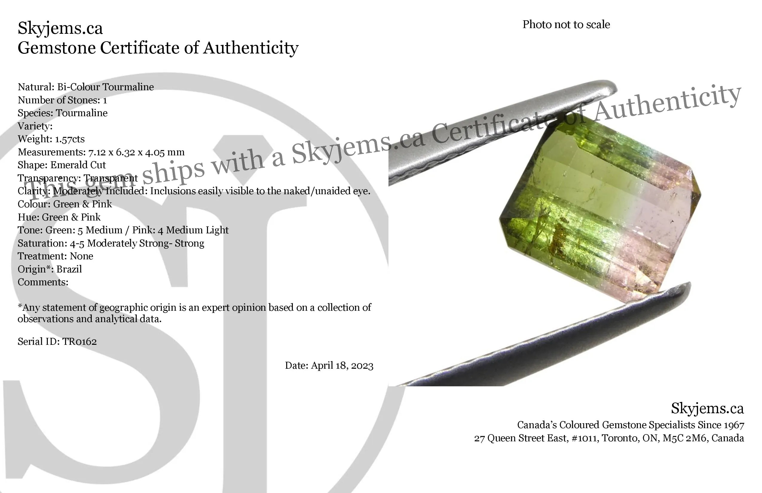1.57ct Emerald Cut Green & Pink Bi-Colour Tourmaline