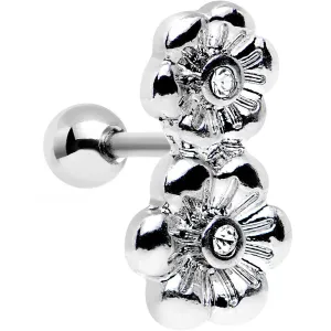 16 Gauge 1/4 Clear Gem Steel Double Flower Tragus Cartilage Earring