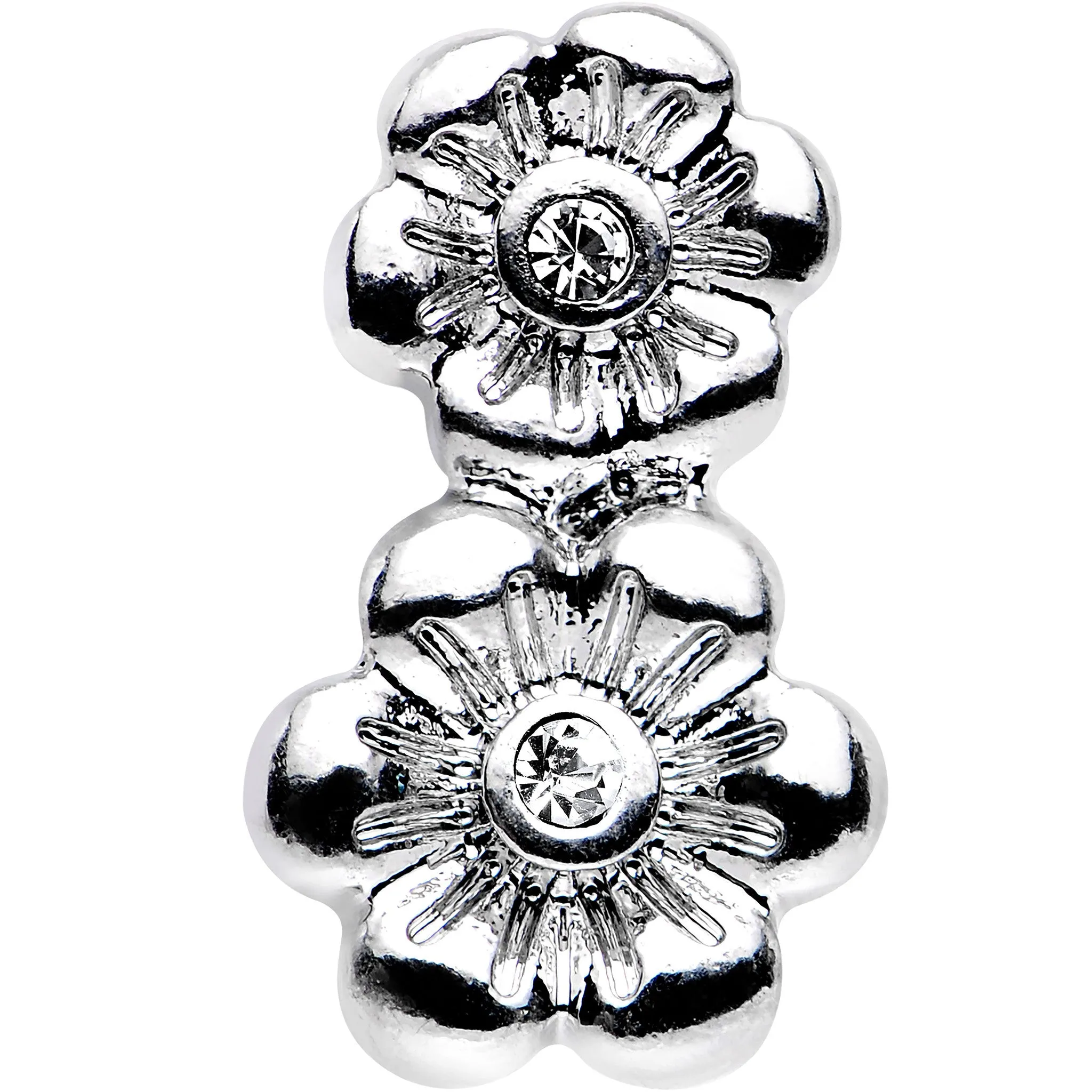 16 Gauge 1/4 Clear Gem Steel Double Flower Tragus Cartilage Earring