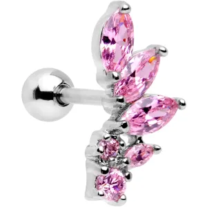 16 Gauge 1/4 Pink Gem Dewdrop Cluster Cartilage Tragus Earring