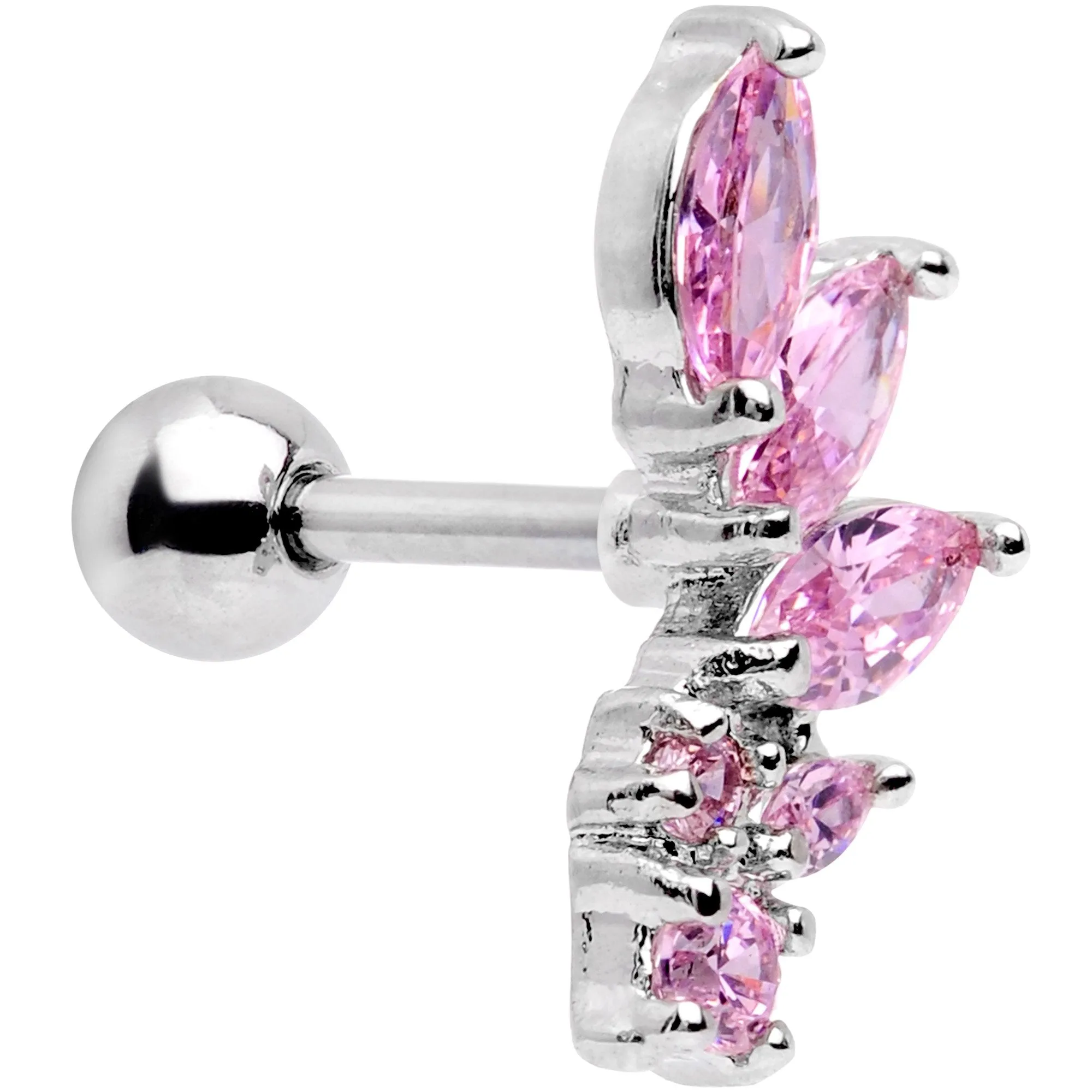16 Gauge 1/4 Pink Gem Dewdrop Cluster Cartilage Tragus Earring