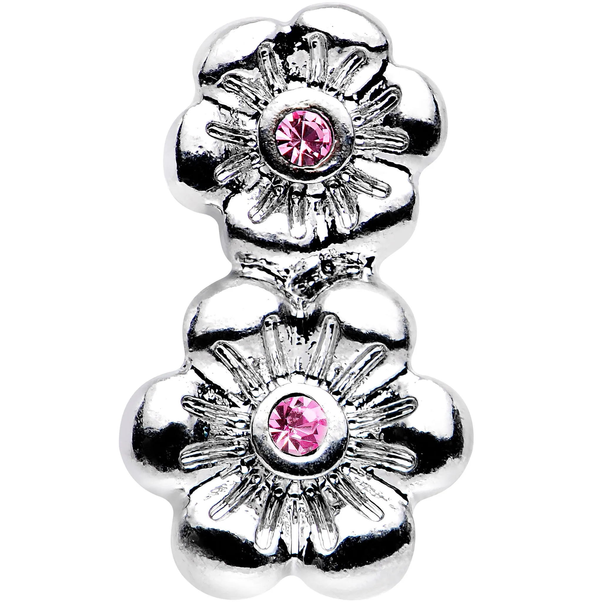 16 Gauge 1/4 Pink Gem Steel Double Flower Tragus Cartilage Earring