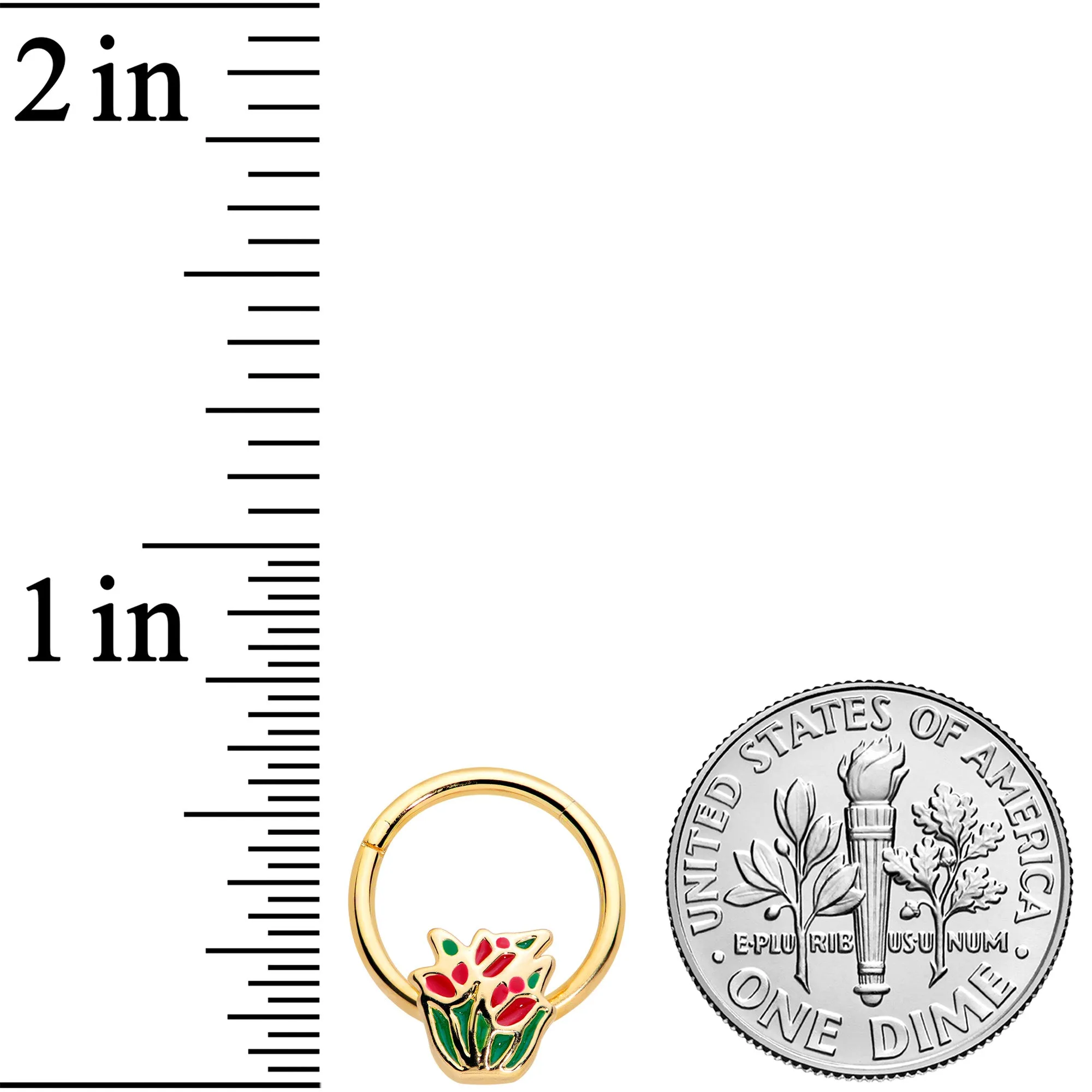 16 Gauge 3/8 Gold Tone Springtime Red Tulip Flower Hinged Segment Ring