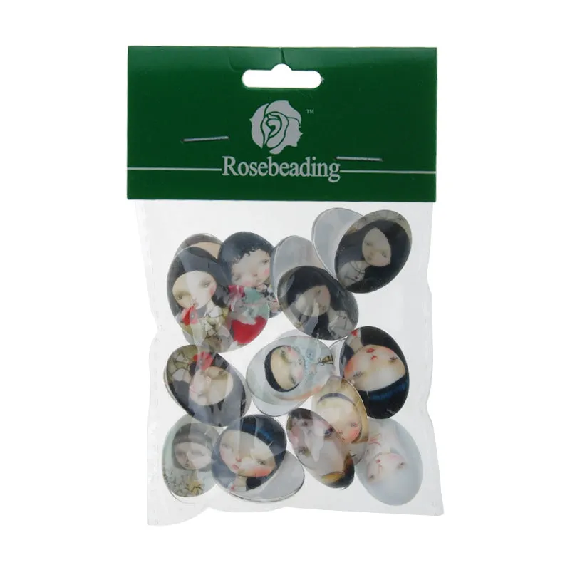 18*25mm Oval transparent pattern glass cabochons with mixed cute girls,flat back,thickness 6mm, 20 pieces/lot