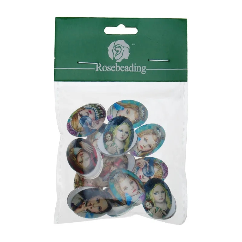 18*25mm Oval transparent pattern glass cabochons with mixed pretty girls,flat back,thickness 6mm, 20 pieces/lot