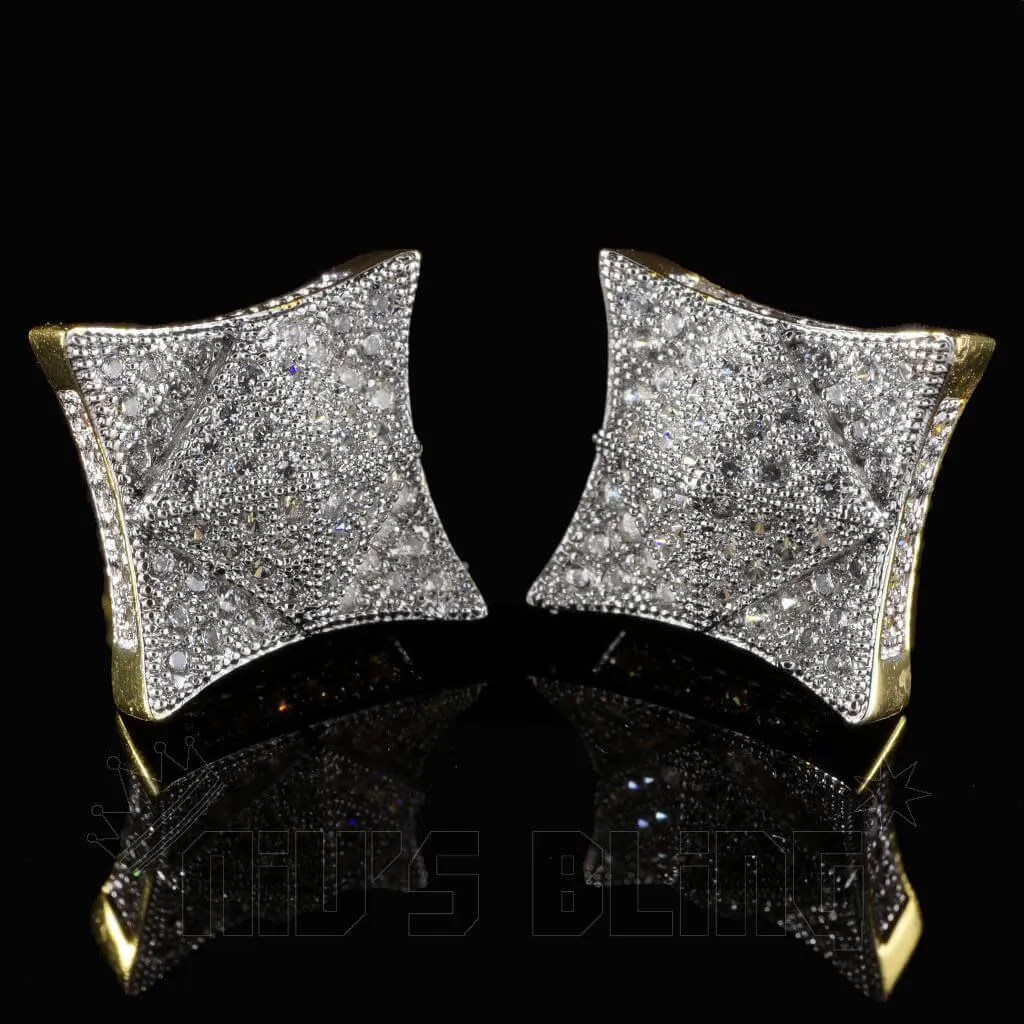 18K Gold Iced Pyramid Stud Earrings