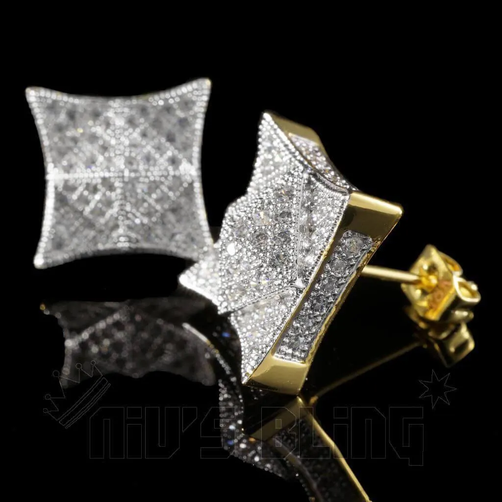 18K Gold Iced Pyramid Stud Earrings