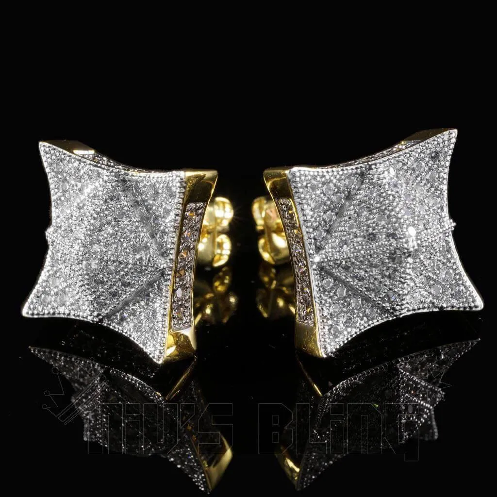 18K Gold Iced Pyramid Stud Earrings