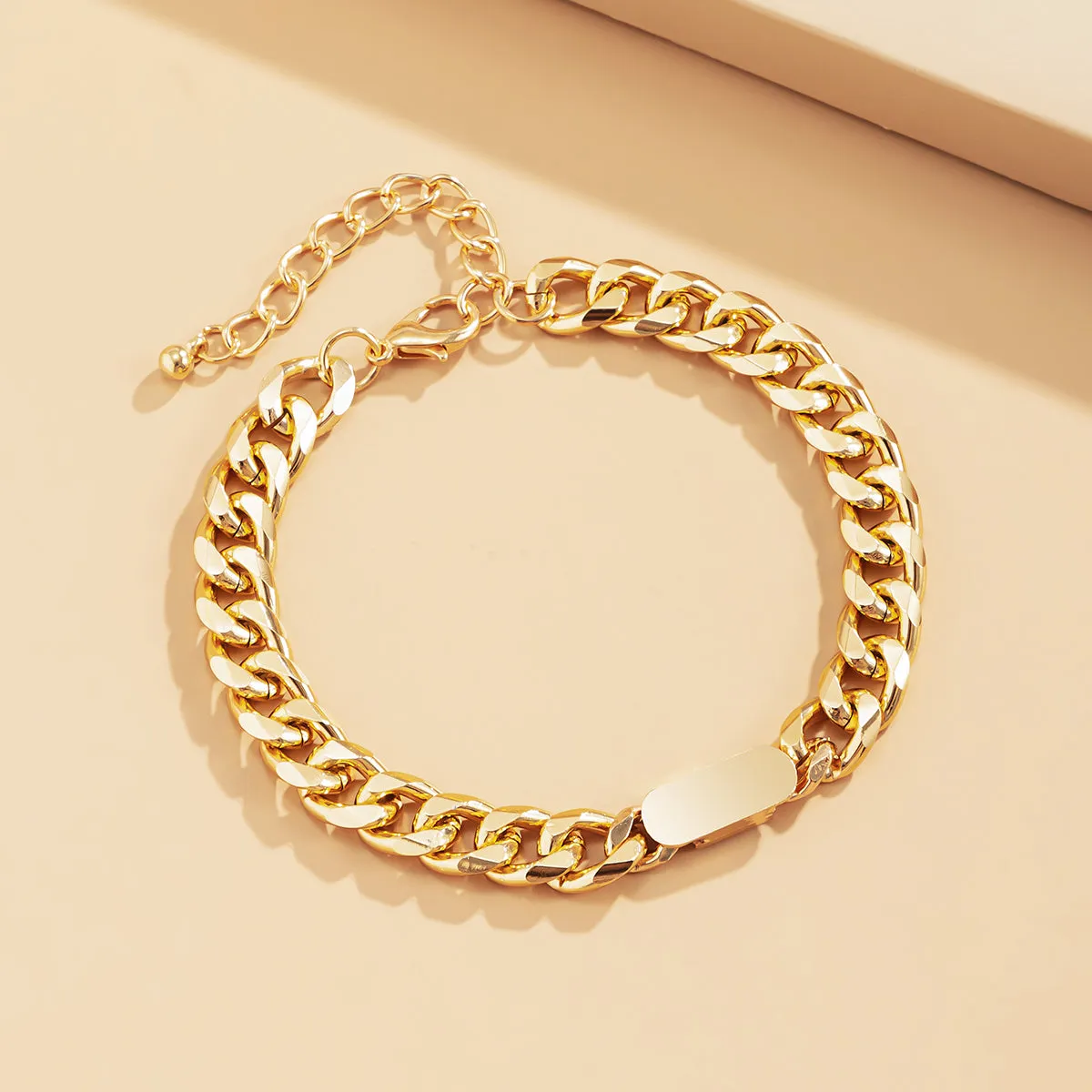 18K Gold-Plated Curb Chain ID Bracelet