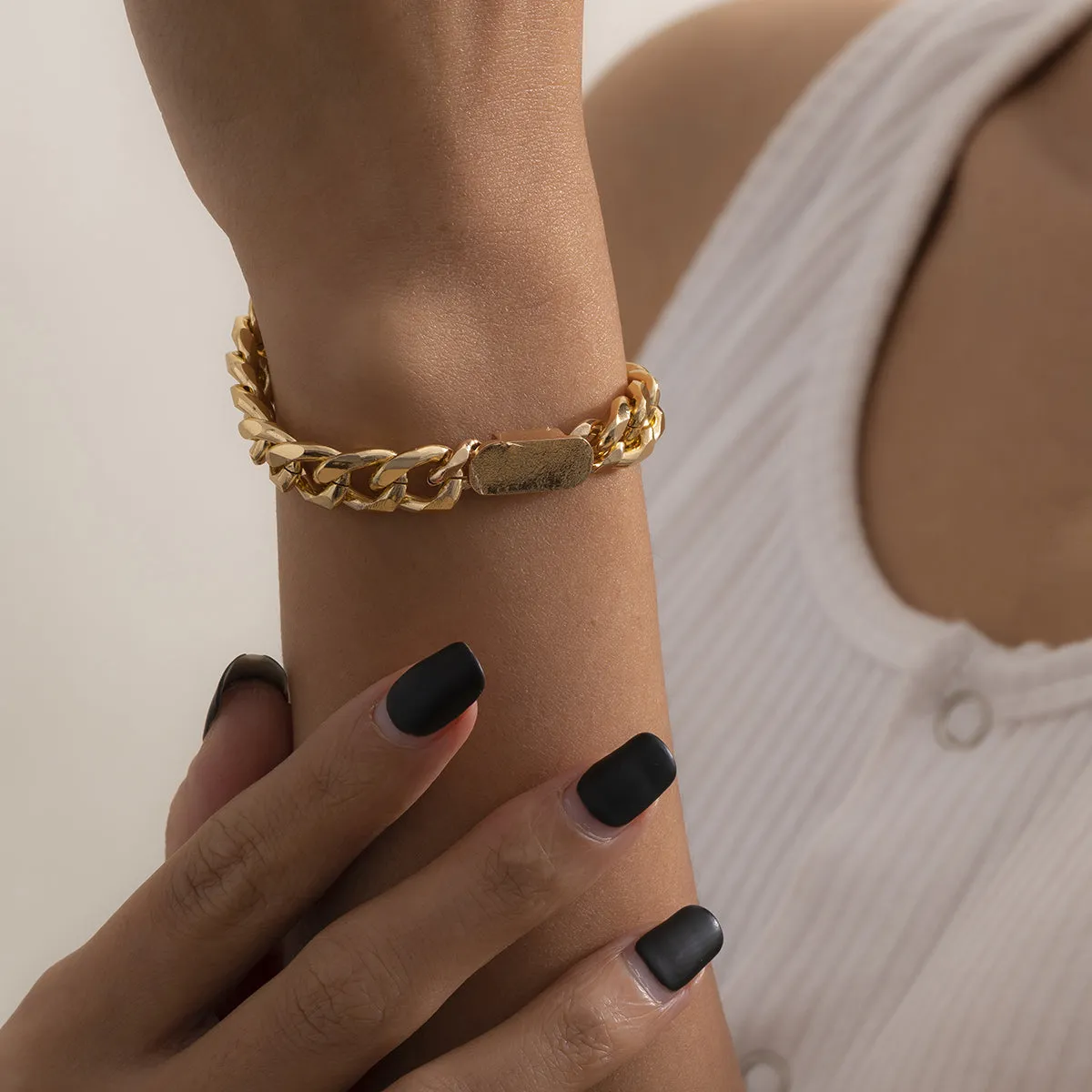 18K Gold-Plated Curb Chain ID Bracelet