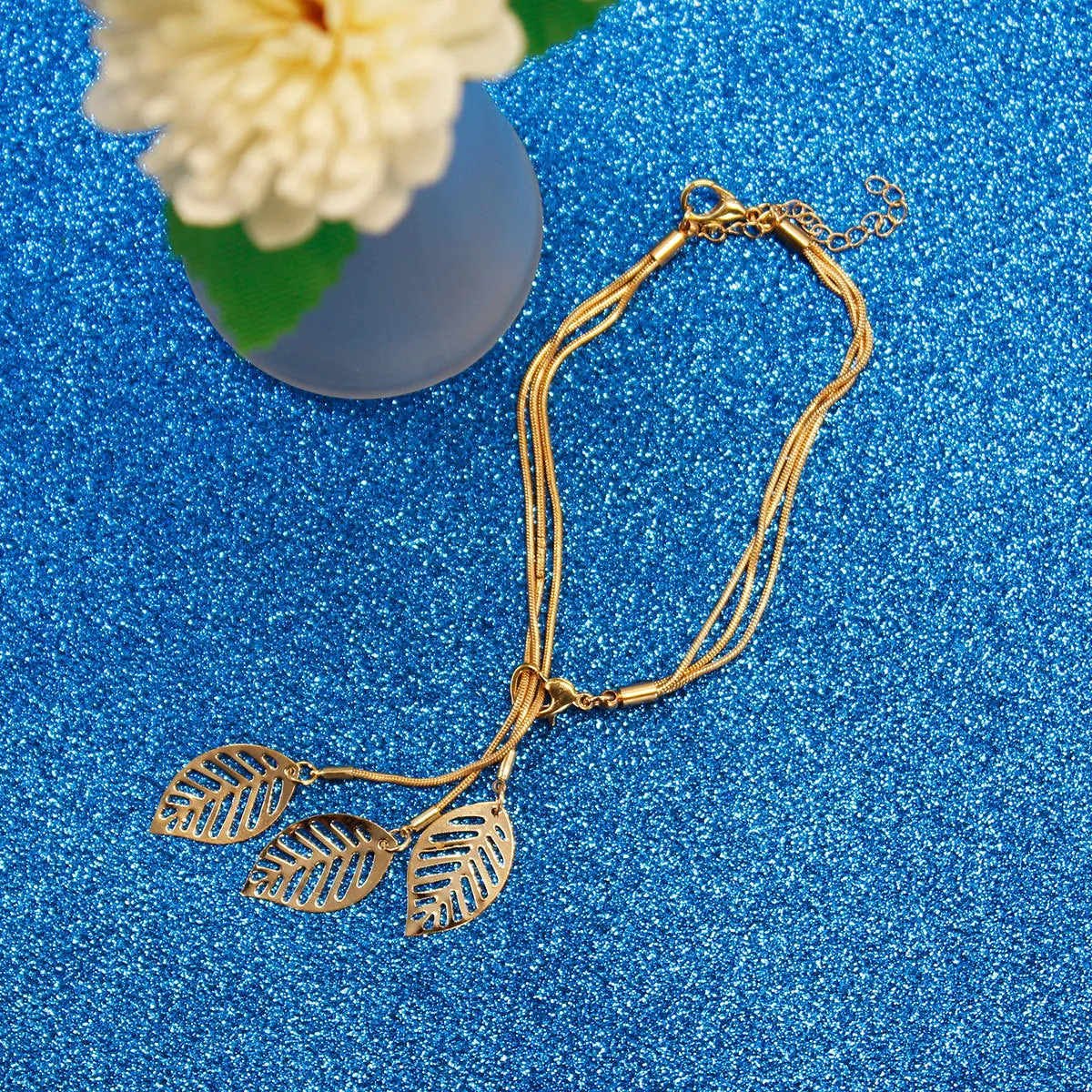 18K Gold-Plated Leaf Charm Bracelet
