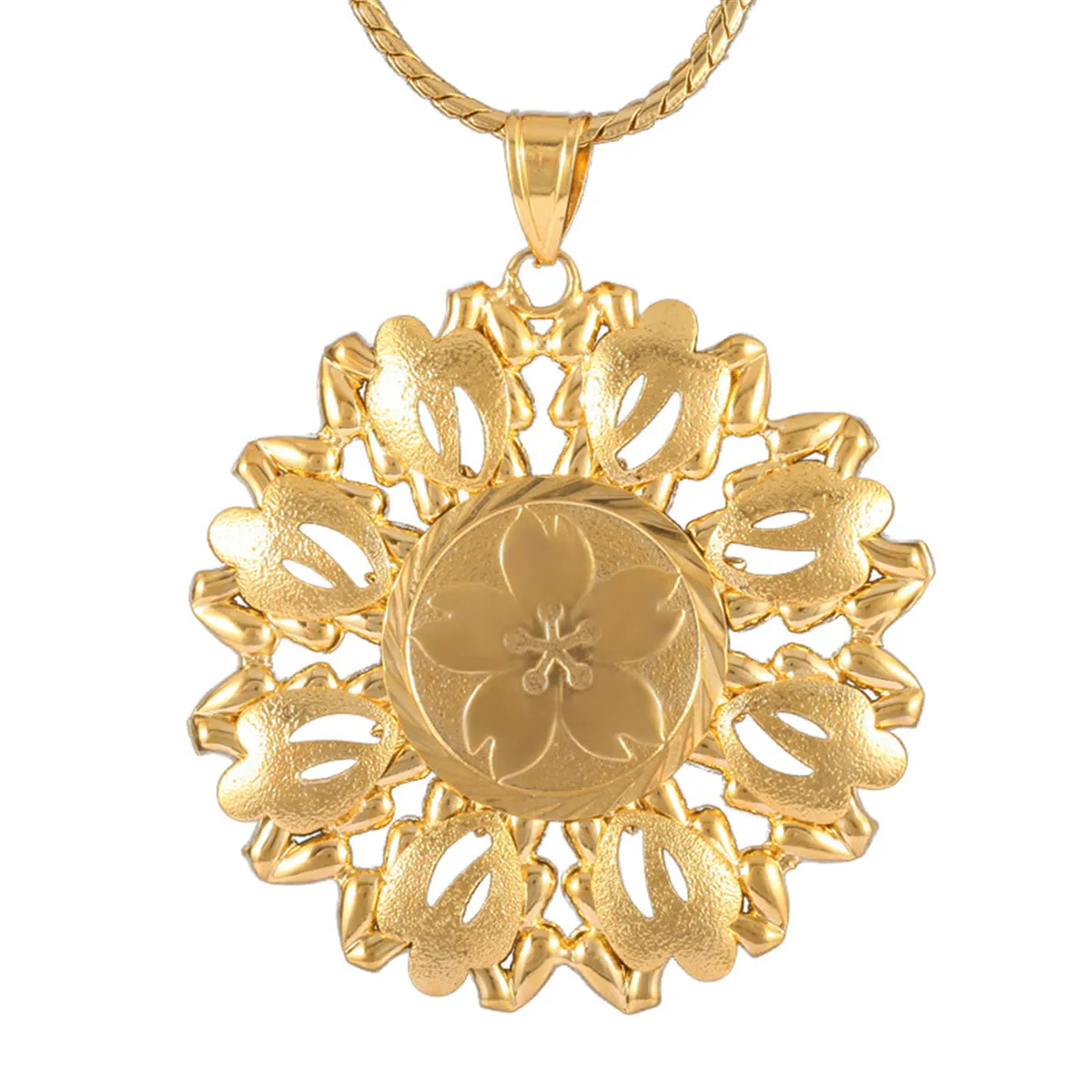 18K Gold-Plated Open Flower Pendant Necklace