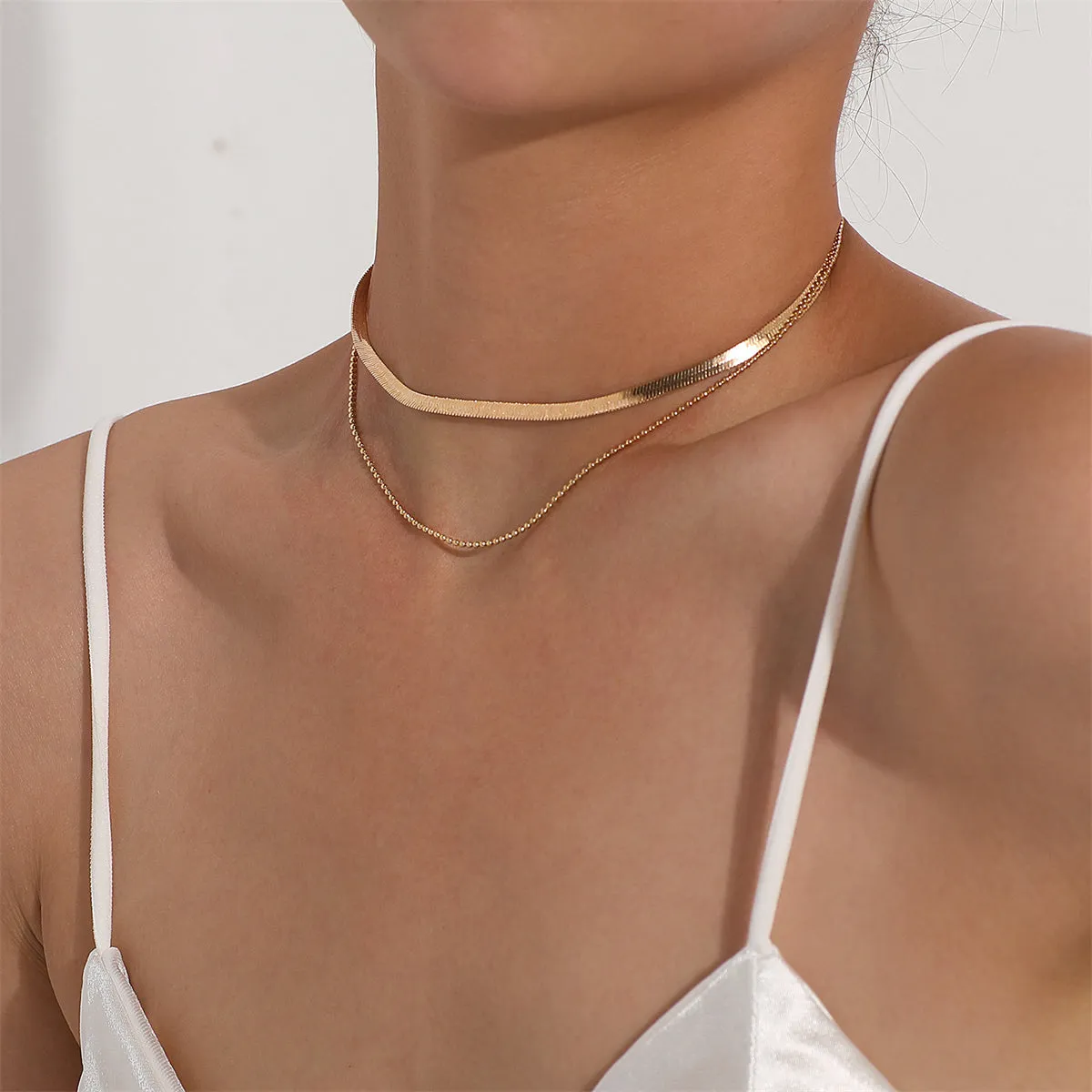 18K Gold-Plated Snake Chain & Bead Chain Layered Necklace