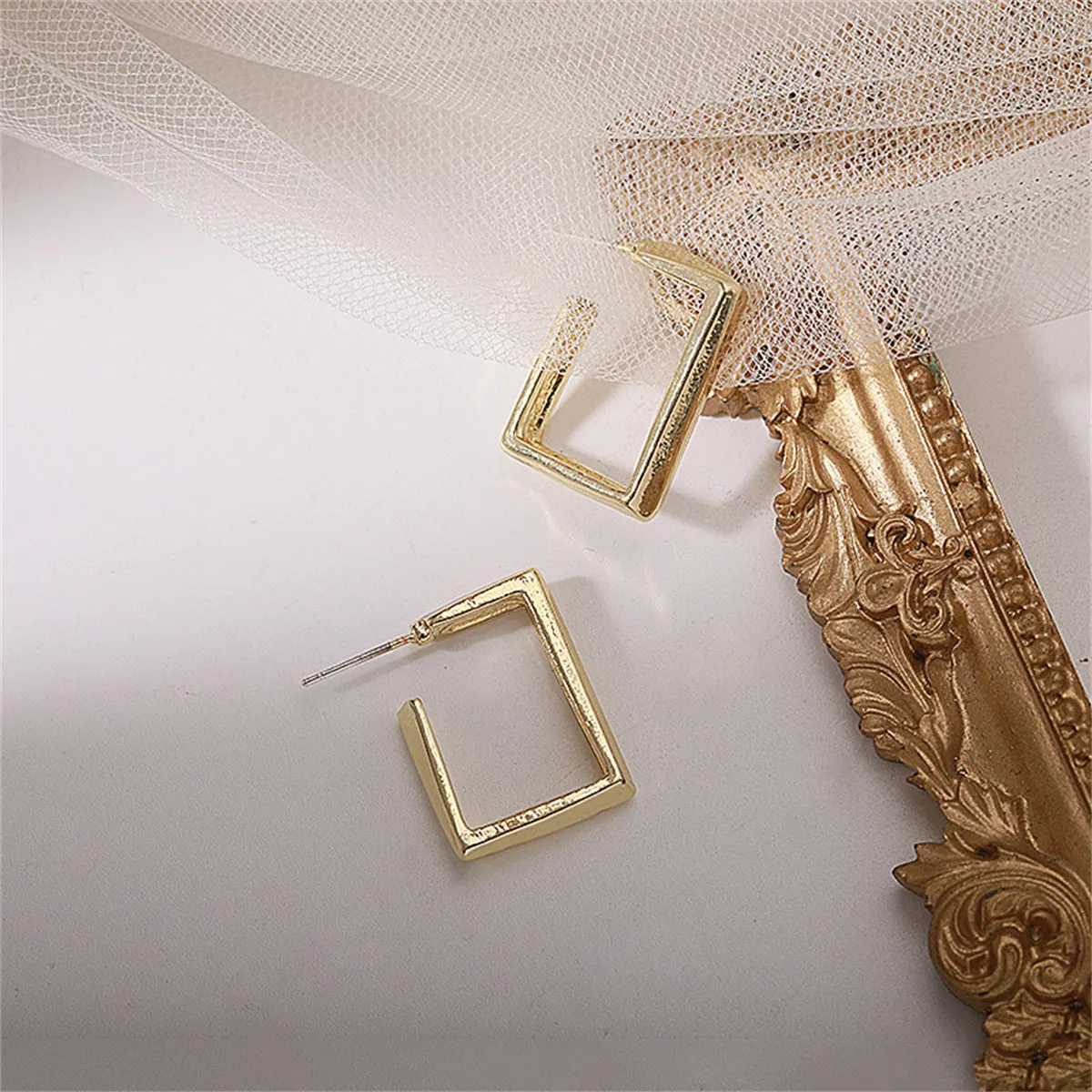 18K Gold-Plated Square Huggie Earrings