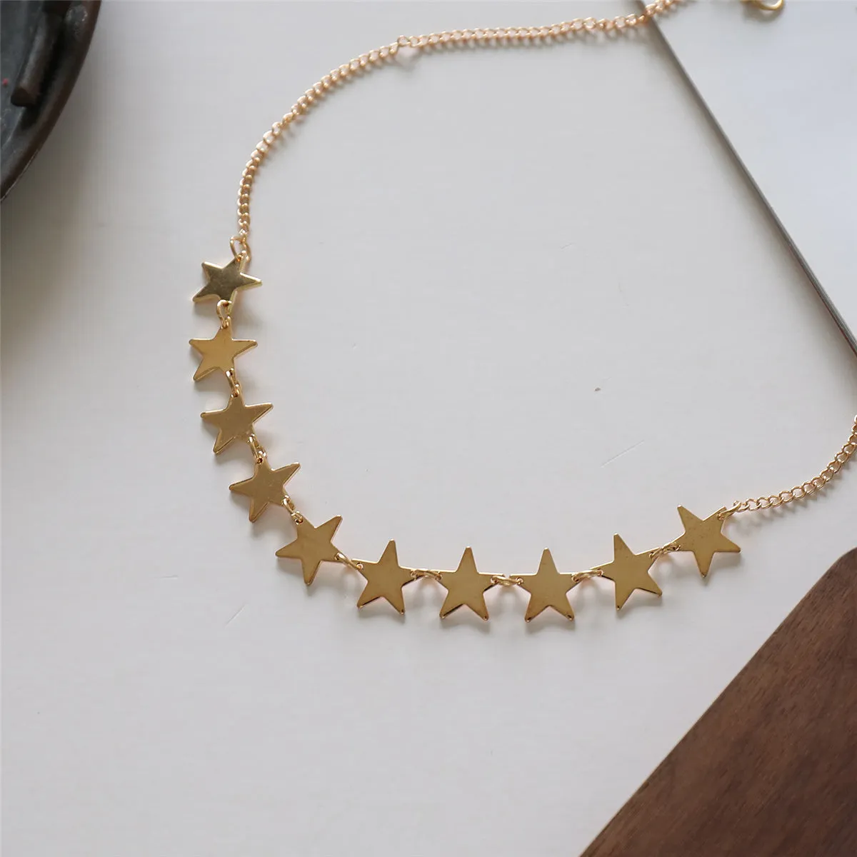 18K Gold-Plated Star Chain Statement Necklace