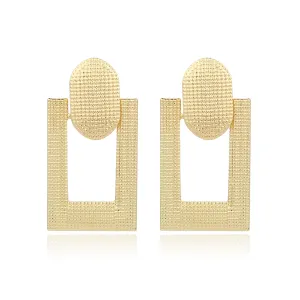 18K Gold-Plated Studded Open Rectangle Drop Earrings