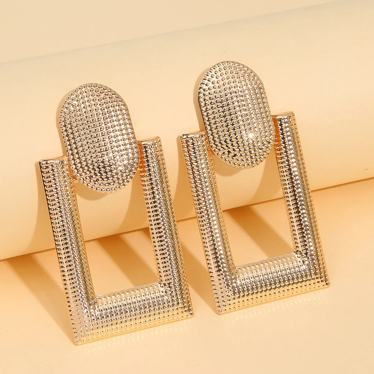 18K Gold-Plated Studded Open Rectangle Drop Earrings