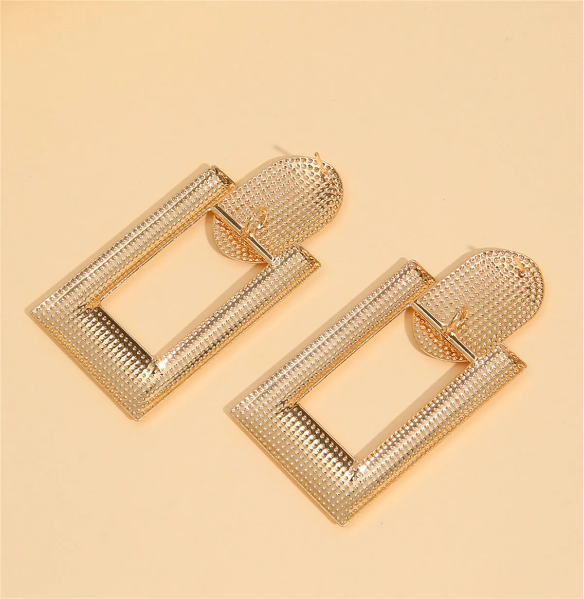 18K Gold-Plated Studded Open Rectangle Drop Earrings