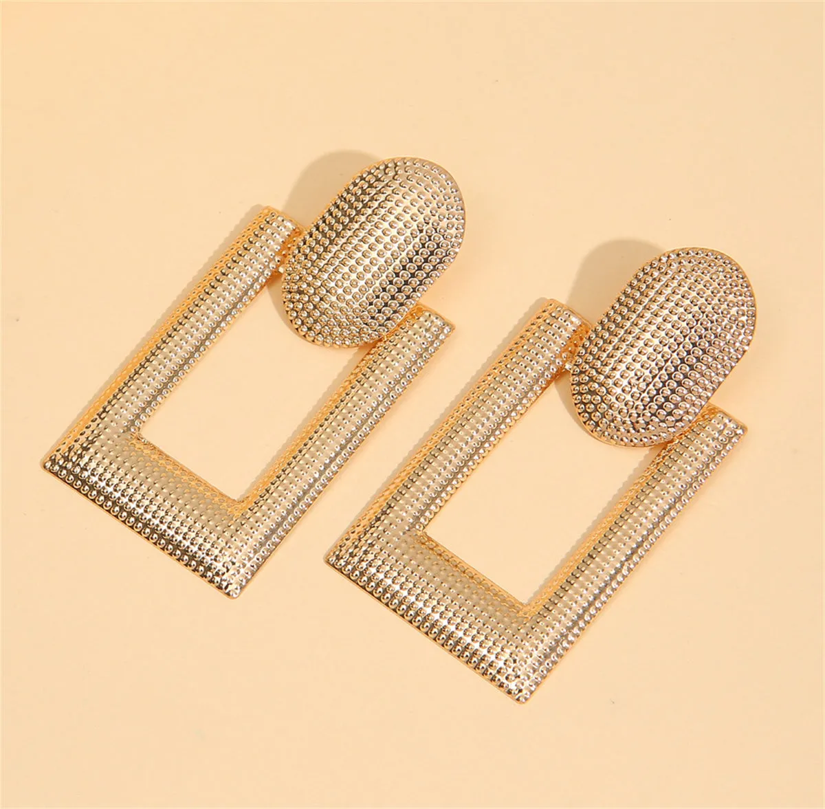 18K Gold-Plated Studded Open Rectangle Drop Earrings