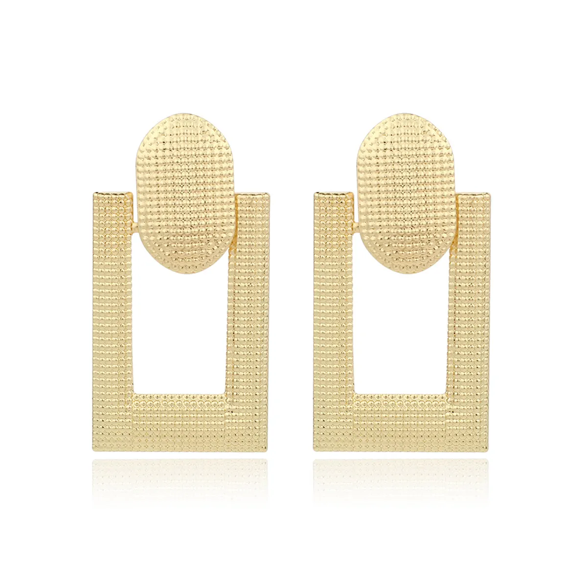 18K Gold-Plated Studded Open Rectangle Drop Earrings