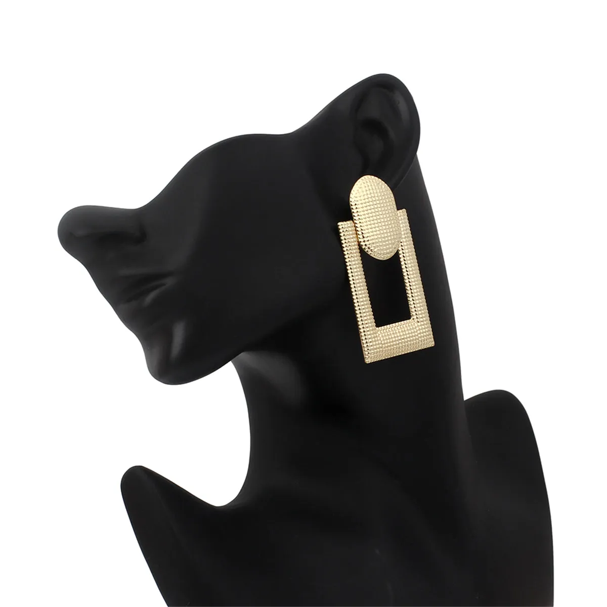 18K Gold-Plated Studded Open Rectangle Drop Earrings