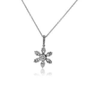 18K White Gold .46 Carat Diamond Snowflake Pendant with Chain