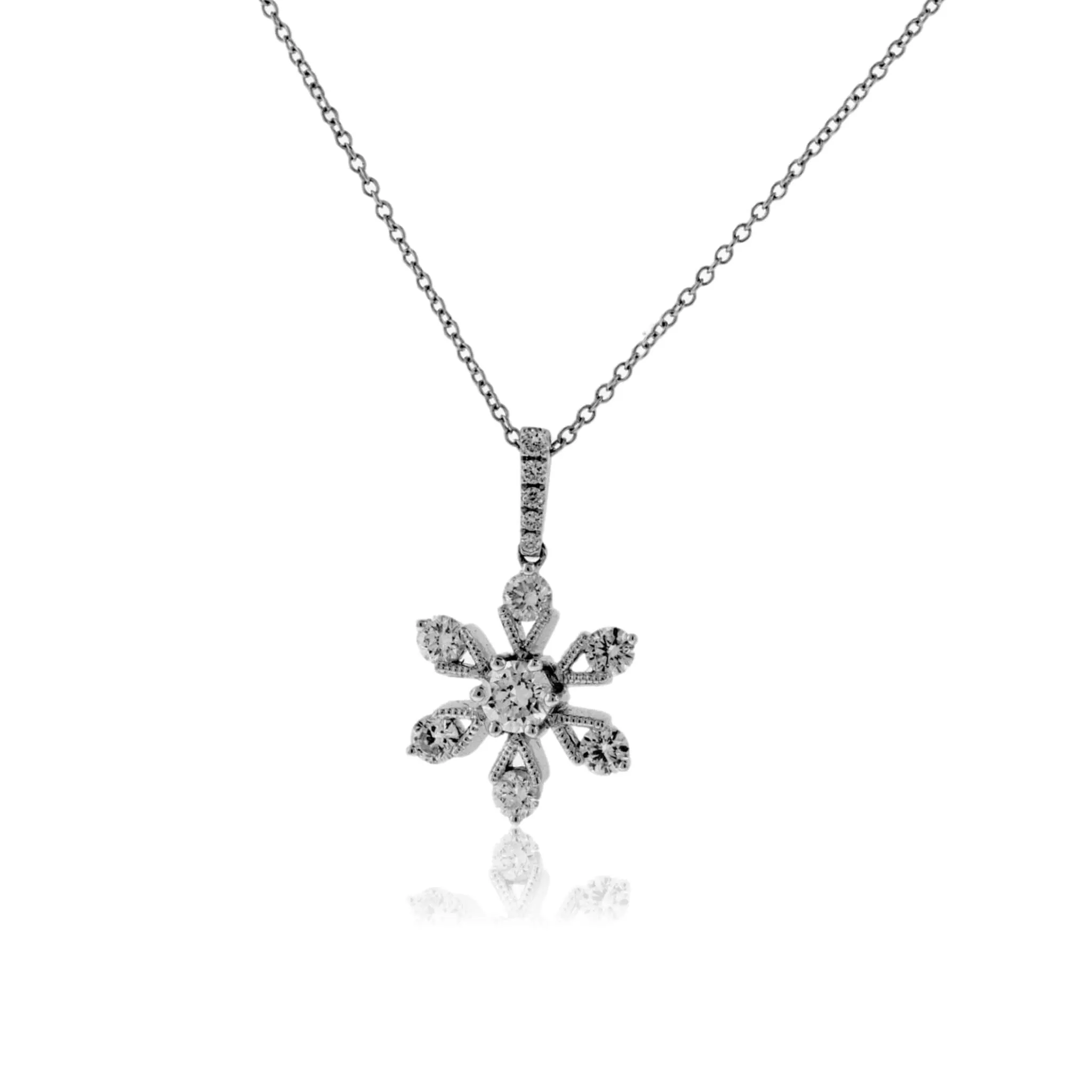 18K White Gold .46 Carat Diamond Snowflake Pendant with Chain