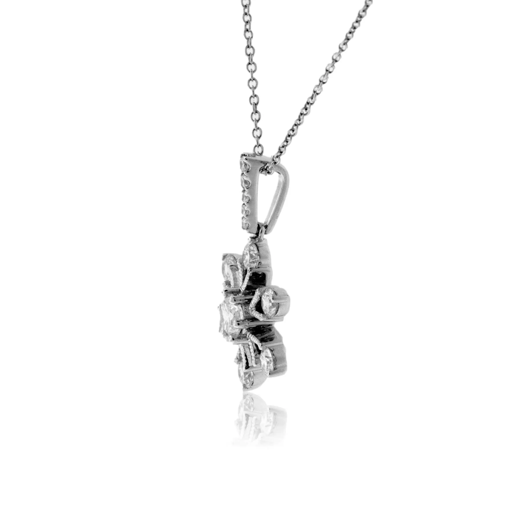 18K White Gold .46 Carat Diamond Snowflake Pendant with Chain