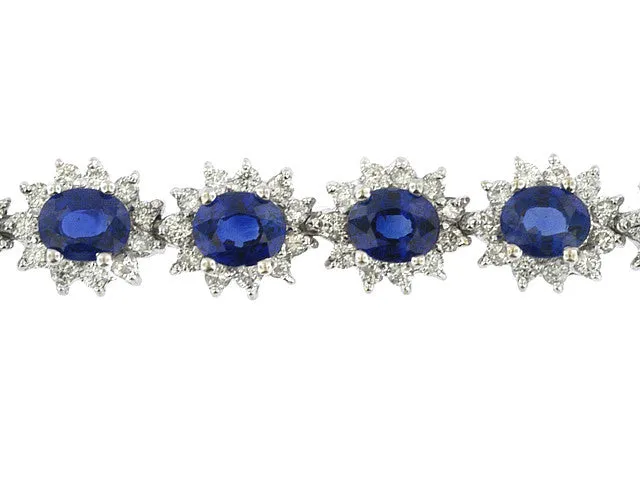 18K White Gold 9.12 Carat Sapphire & 3.45 Carat Diamond Tennis Bracelet