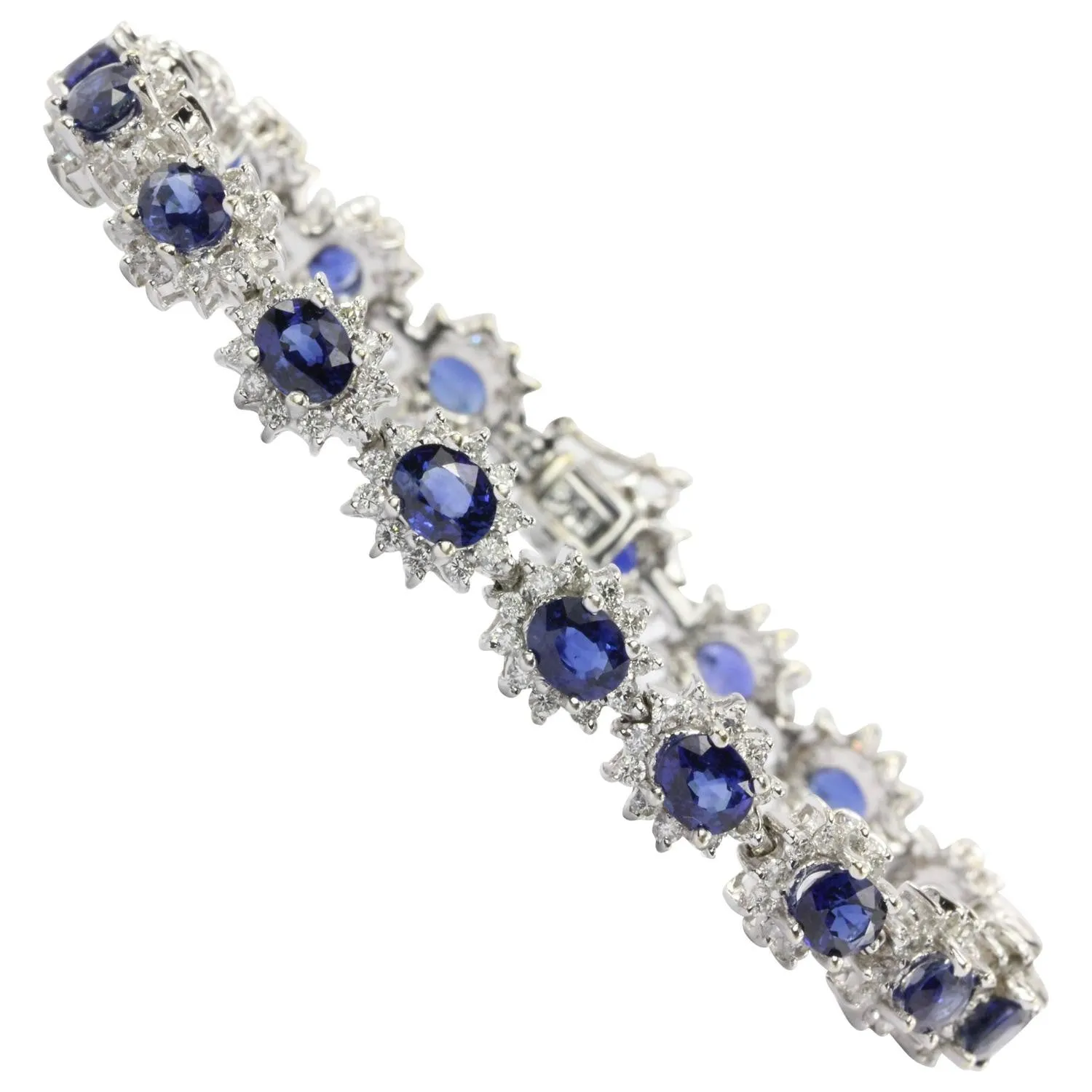 18K White Gold 9.12 Carat Sapphire & 3.45 Carat Diamond Tennis Bracelet