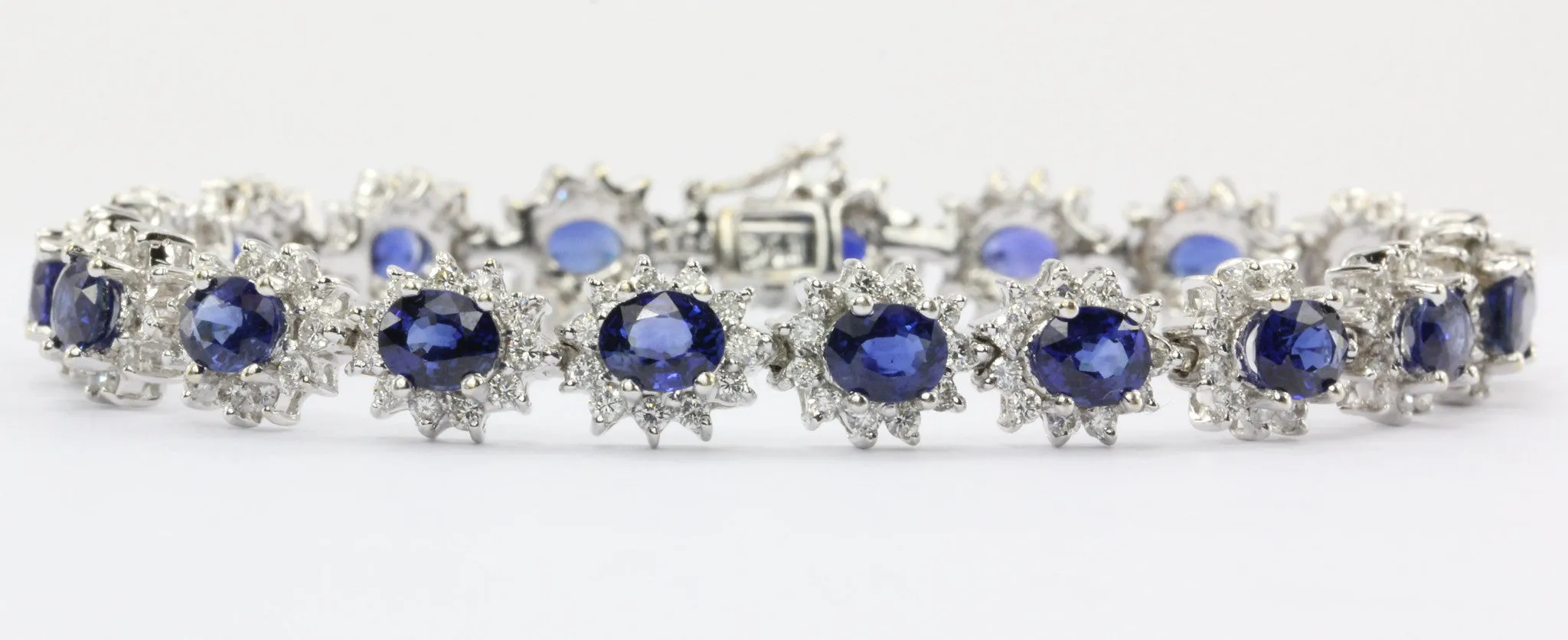 18K White Gold 9.12 Carat Sapphire & 3.45 Carat Diamond Tennis Bracelet