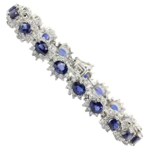 18K White Gold 9.12 Carat Sapphire & 3.45 Carat Diamond Tennis Bracelet